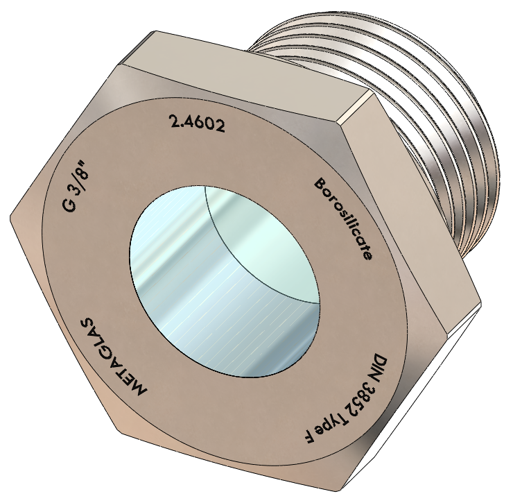 BSPP-Threaded Sight Glass, Borosilicate Fused to Metal Housing