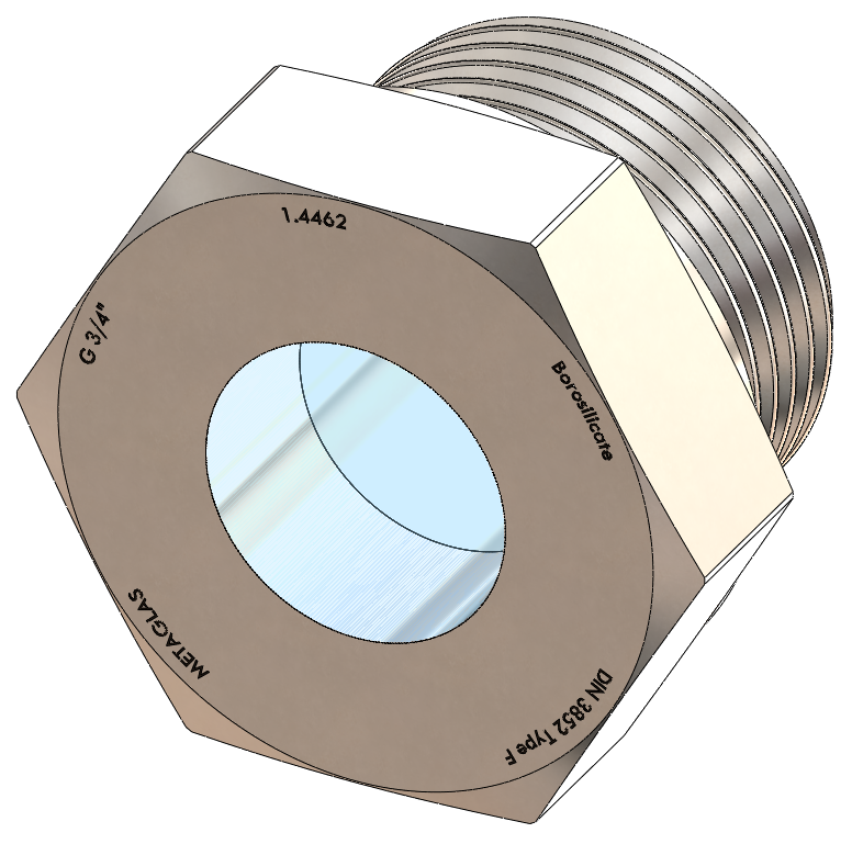 BSPP-Threaded Sight Glass, Borosilicate Fused to Metal Housing