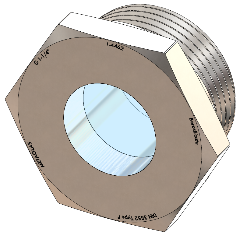 BSPP-Threaded Sight Glass, Borosilicate Fused to Metal Housing
