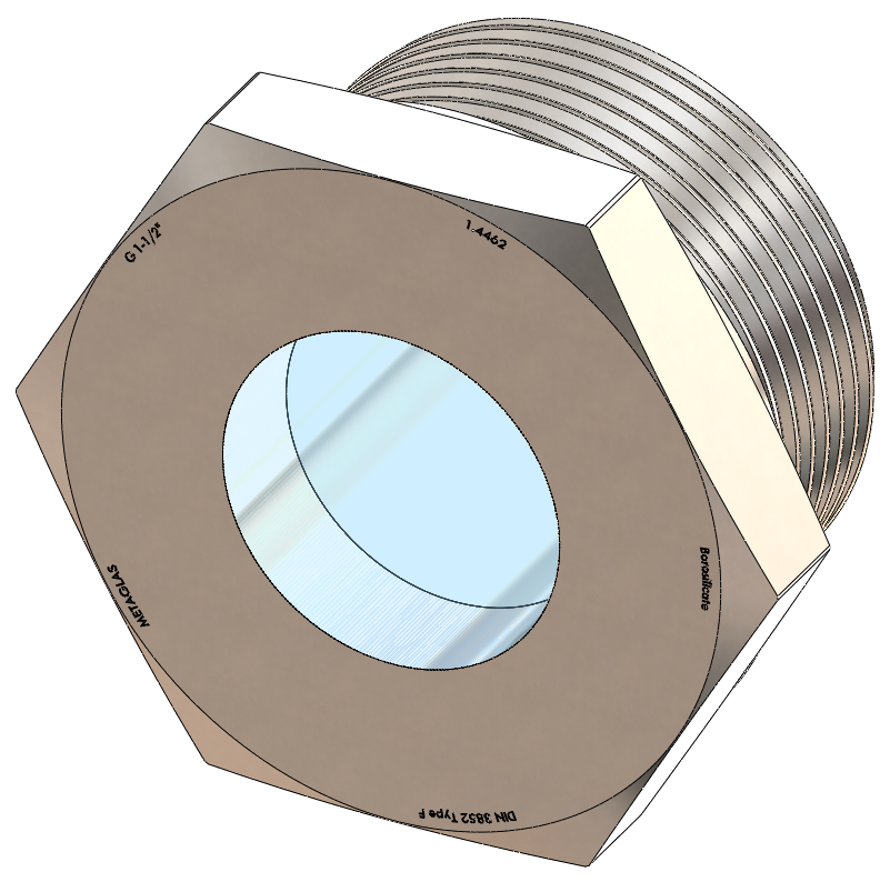 BSPP-Threaded Sight Glass, Borosilicate Fused to Metal Housing
