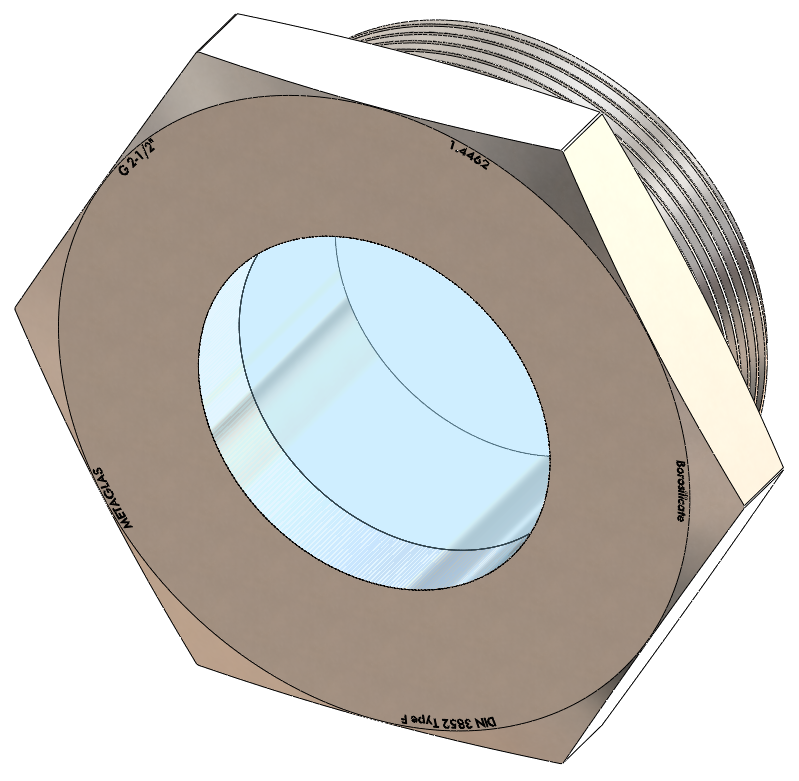 BSPP-Threaded Sight Glass, Borosilicate Fused to Metal Housing