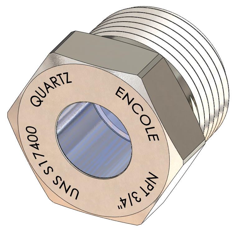 NPT-Threaded High Pressure Sight Glass, Quartz Window, 17-4PH Steel Housing