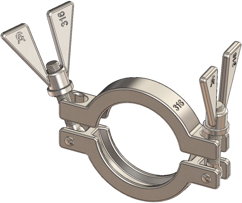 Hygienic Clamp, SH Type II, 316 Stainless Steel, Double Wing Nuts