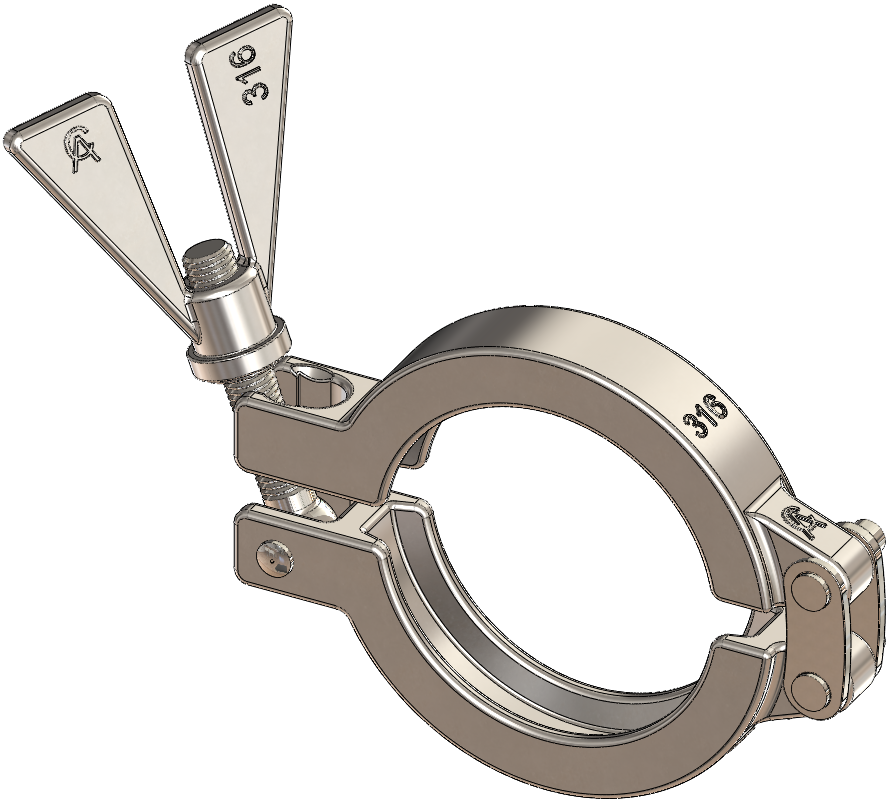 Hygienic Metric Clamp, SH Type I, 316 Stainless Steel, Wing Nut