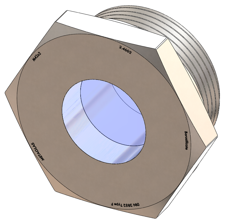 Metric Threaded Sight Glass, Borosilicate Fused to Metal Housing