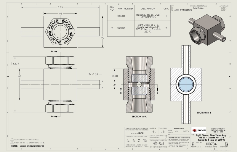 Flow Tube Optical Cell with NPT 3/8