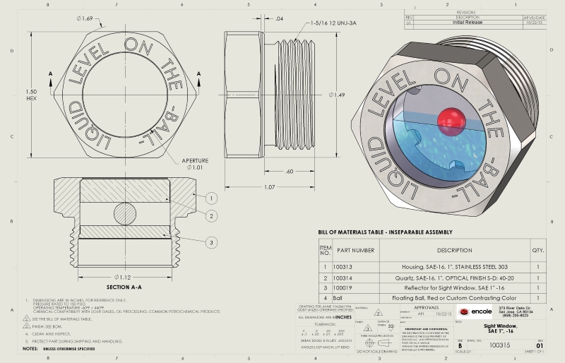 Liquid level sight glass indicator with a reflector and a ball.